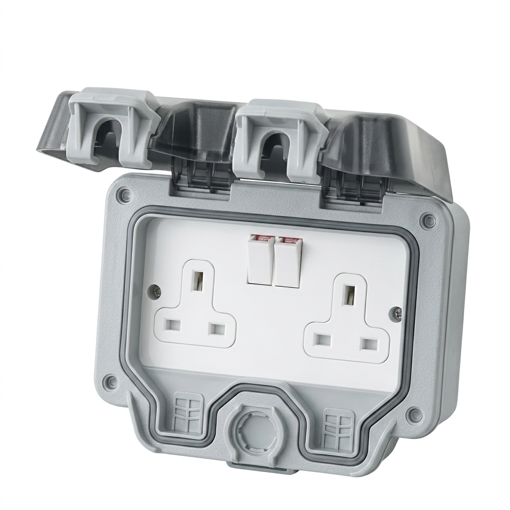 Kenwel KN409WPH — 2 gang 13 amp RCD switched socket (latching) bolton series supplied by Graystone General Trading in Abu Dhabi, UAE